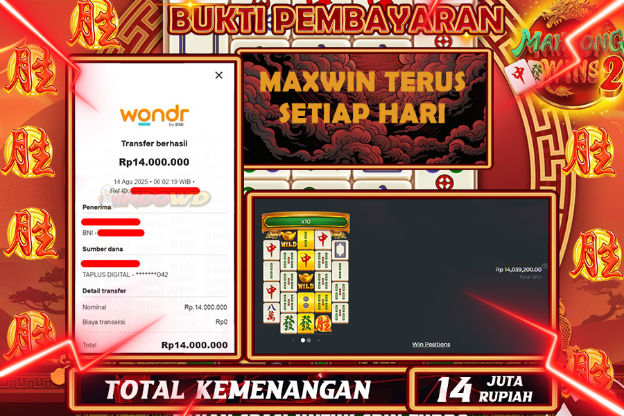 INDOWD JACKPOT SLOT MAHJONG WINS 2 Rp14.000.000,- LUNAS