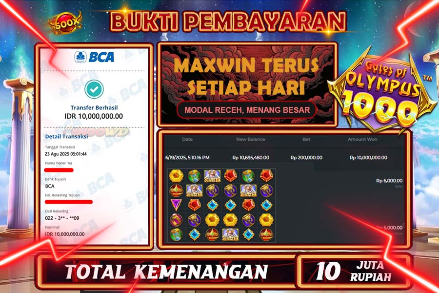 INDOWD JACKPOT SLOT GATE OF OLYMPUS 1000 Rp10.000.000,- LUNAS