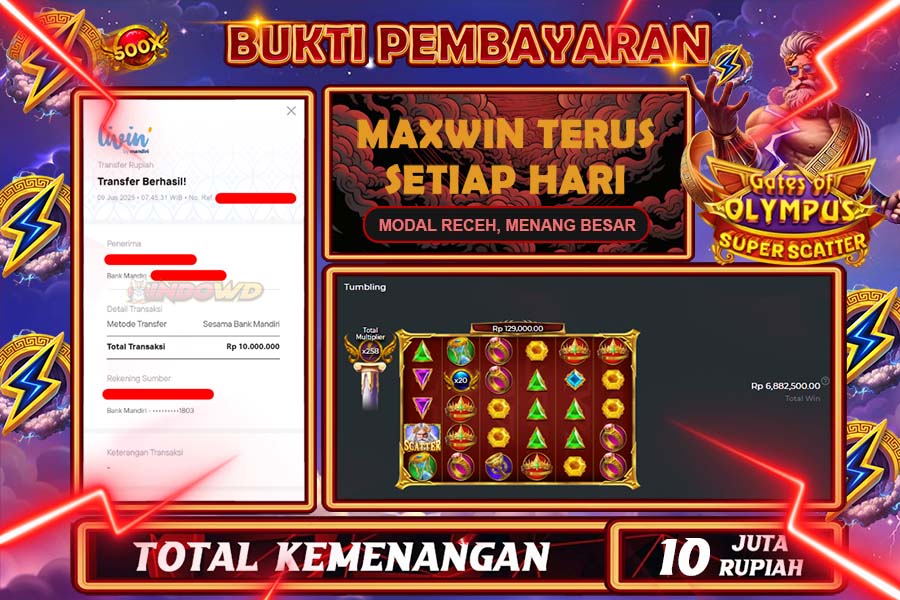 INDOWD JACKPOT SLOT GATES OF OLYMPUS SUPER Rp10.000.000,- LUNAS