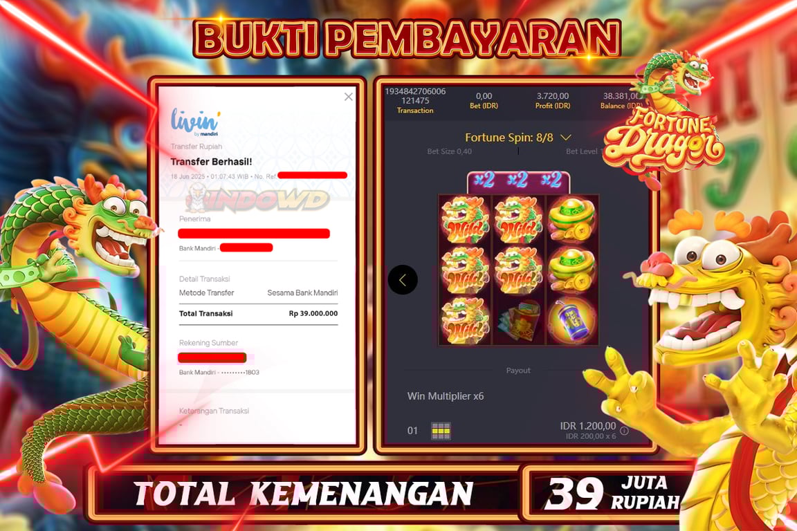 INDOWD JACKPOT SLOT FORTUNE DRAGON Rp39.000.000,- LUNAS