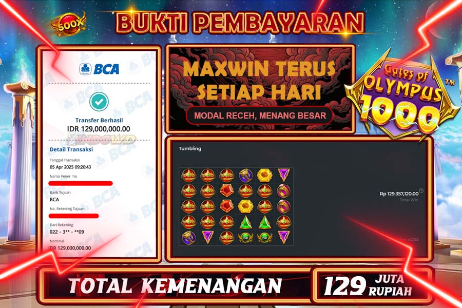 INDOWD JACKPOT SLOT GATES OF OLYMPUS 1000 Rp129.000.000,- LUNAS
