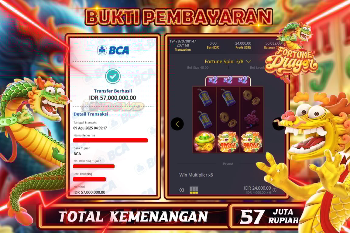 INDOWD JACKPOT SLOT FORTUNE DRAGON Rp57.000.000,- LUNAS