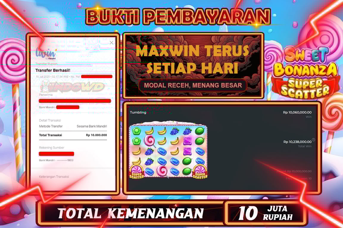 INDOWD JACKPOT SLOT SWEET BONANZA SUPER SCATTER Rp10.000.000,- LUNAS