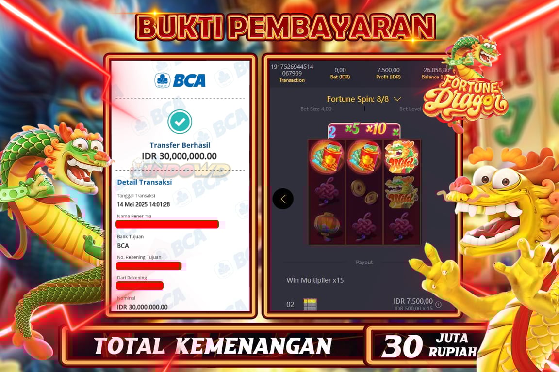 INDOWD JACKPOT SLOT FORTUNE DRAGON Rp30.000.000,- LUNAS