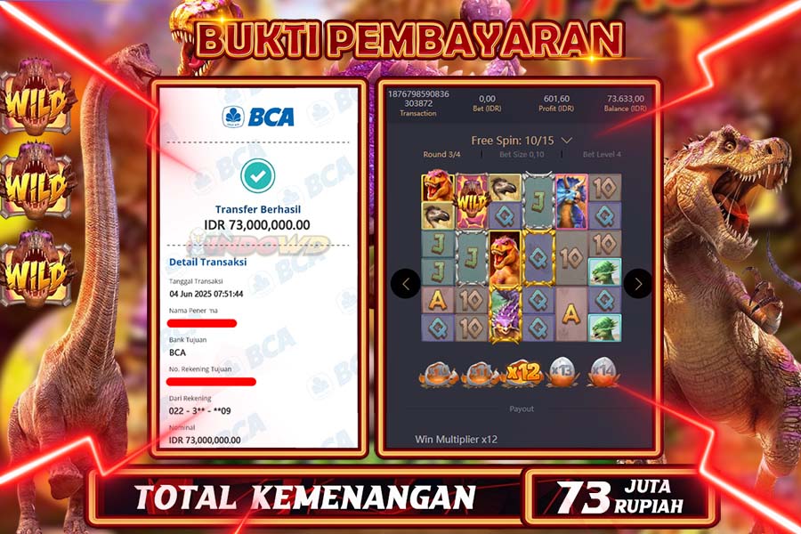 INDOWD JACKPOT SLOT JURASIC KINGDOM Rp73.000.000,- LUNAS