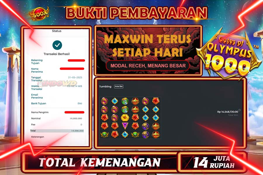 INDOWD JACKPOT SLOT GATES OF OLYMPUS 1000 Rp14.000.000,- LUNAS