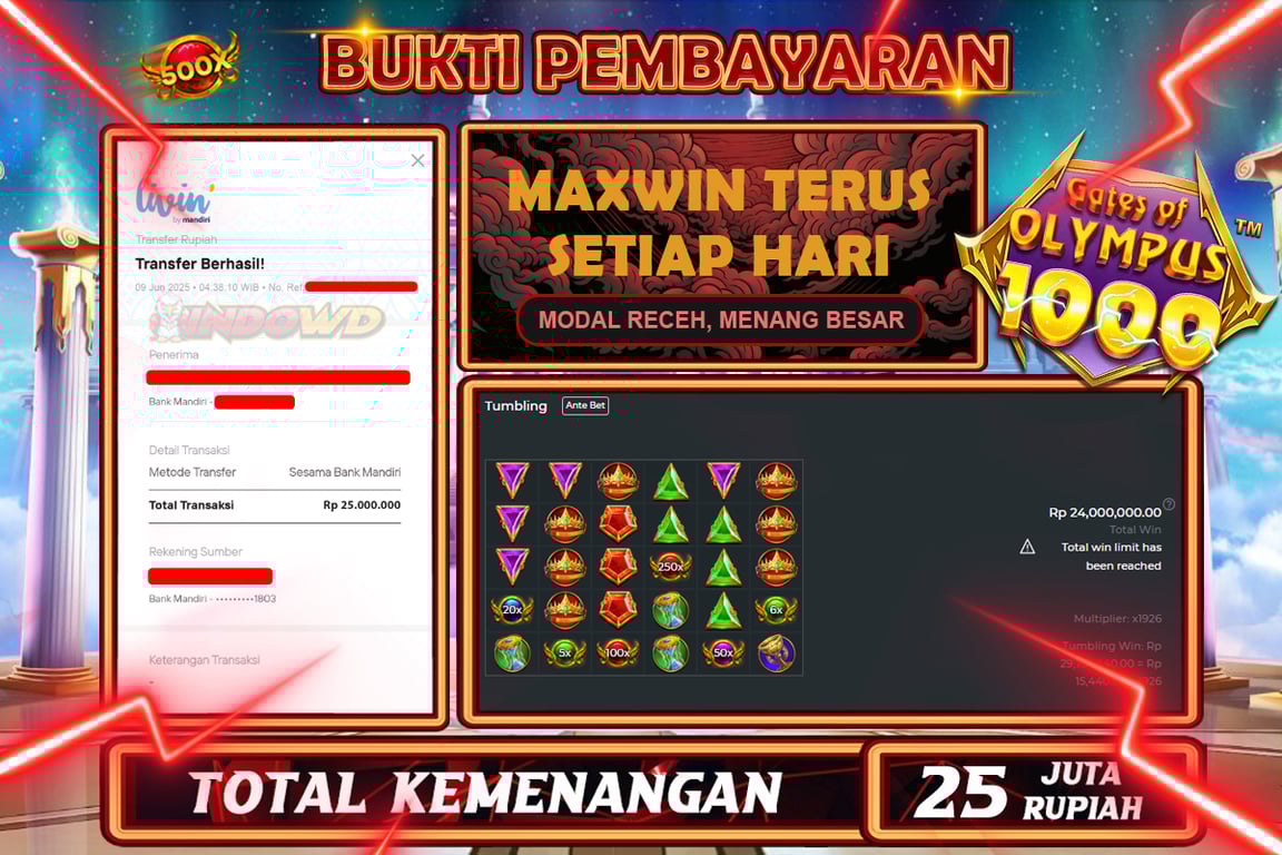 INDOWD JACKPOT SLOT GATES OF OLYMPUS 1000 Rp25.000.000,- LUNAS