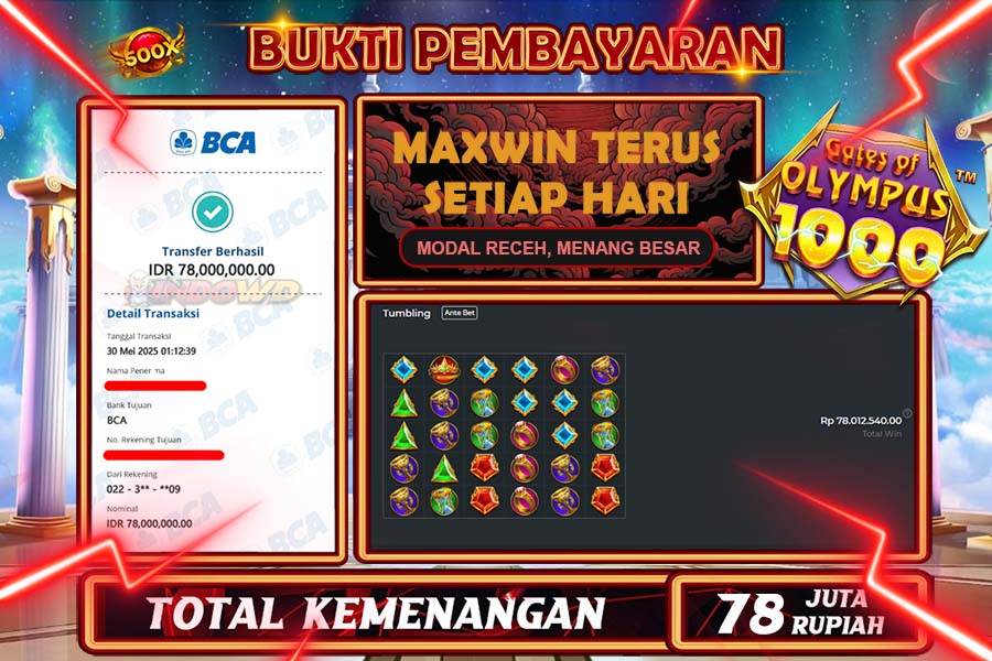 INDOWD JACKPOT SLOT GATES OF OLYMPUS 1000 Rp78.000.000,- LUNAS