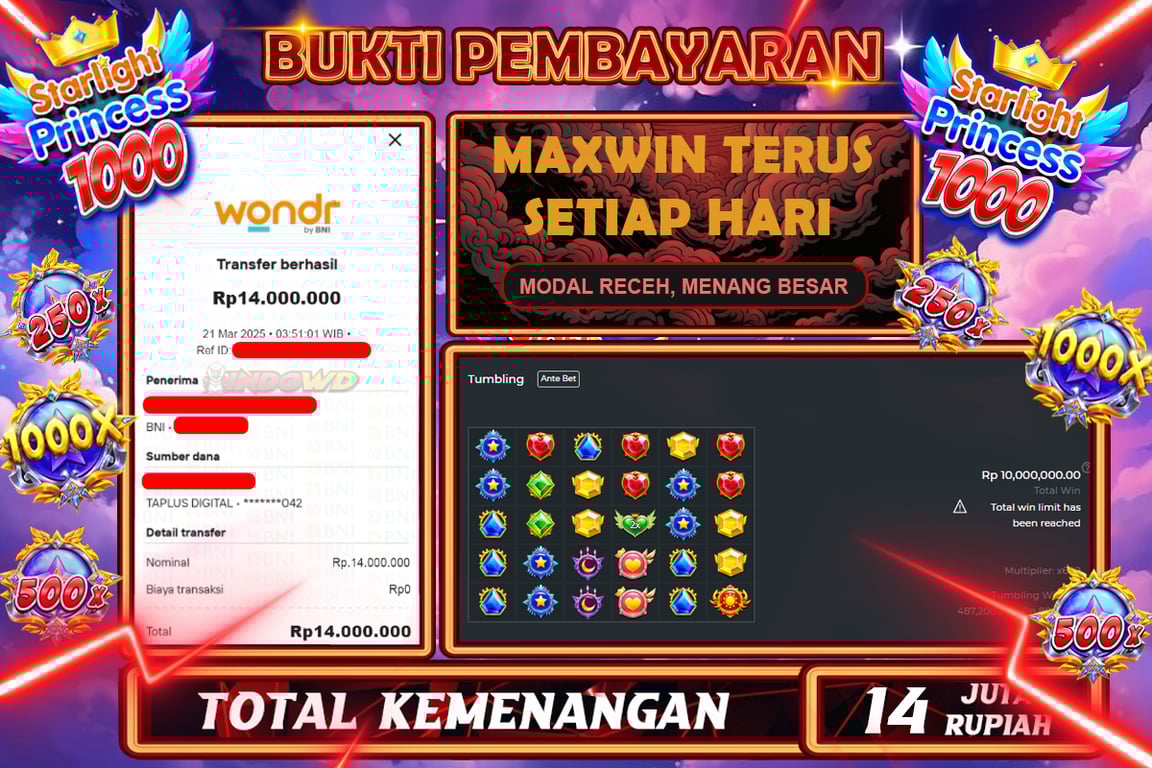INDOWD JACKPOT SLOT STARLIGHT PRINCES 1000 Rp14.000.000,- LUNAS