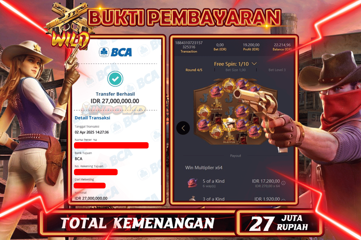 INDOWD JACKPOT SLOT WILD BOUNTY Rp27.000.000,- LUNAS