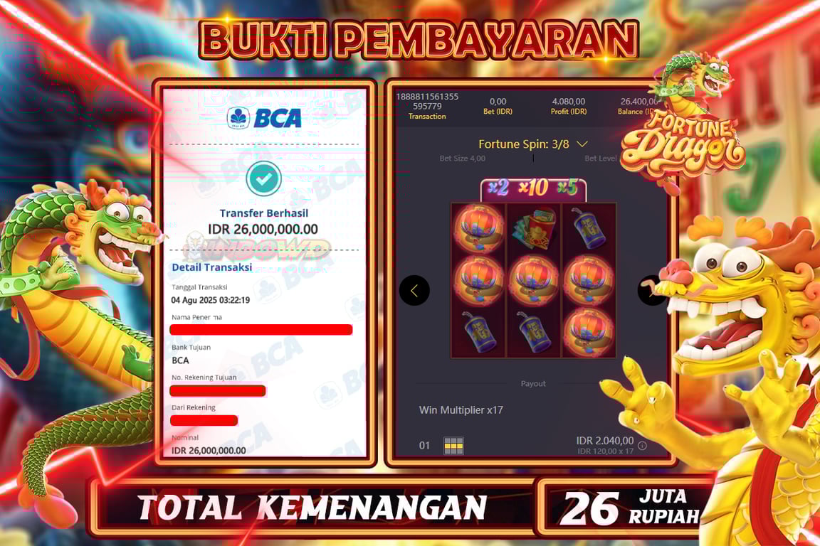 INDOWD JACKPOT SLOT FORTUNE DRAGON Rp26.000.000,- LUNAS