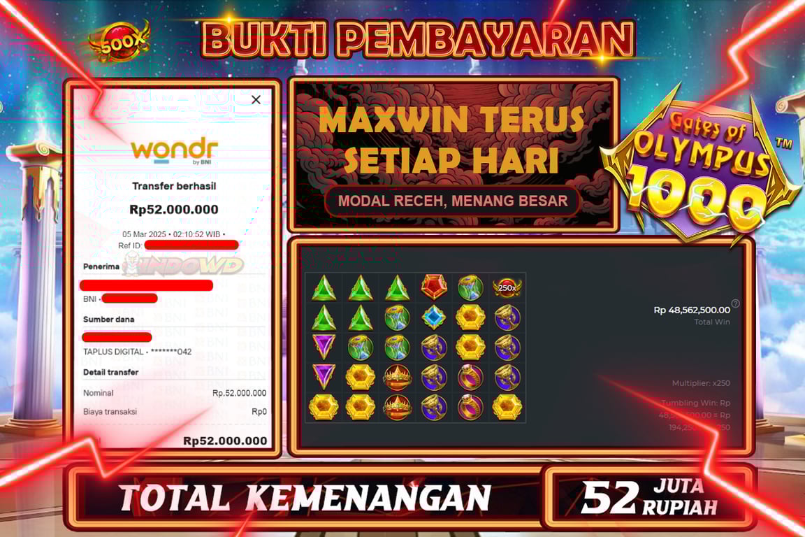 INDOWD JACKPOT SLOT GATES OF OLYMPUS 1000 Rp52.000.000,- LUNAS
