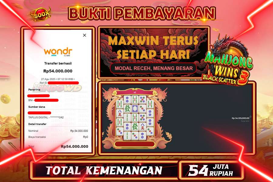 INDOWD JACKPOT SLOT MAHJONG WINS 3 BLACK SCATTER Rp54.000.000,- LUNAS