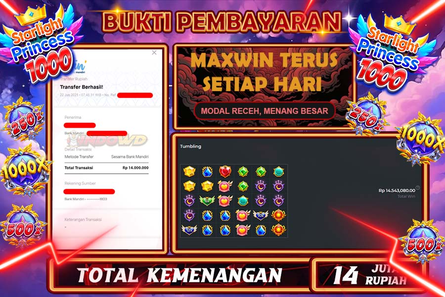INDOWD JACKPOT SLOT STARLIGHT PRINCES 1000 Rp14.000.000,- LUNAS