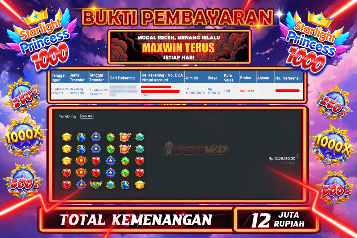 INDOWD JACKPOT SLOT STARLIGHT PRINCES 1000 Rp.12.000.000,- LUNAS