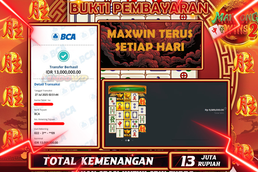 INDOWD JACKPOT SLOT MAHJONG WINS 2 Rp13.000.000,- LUNAS