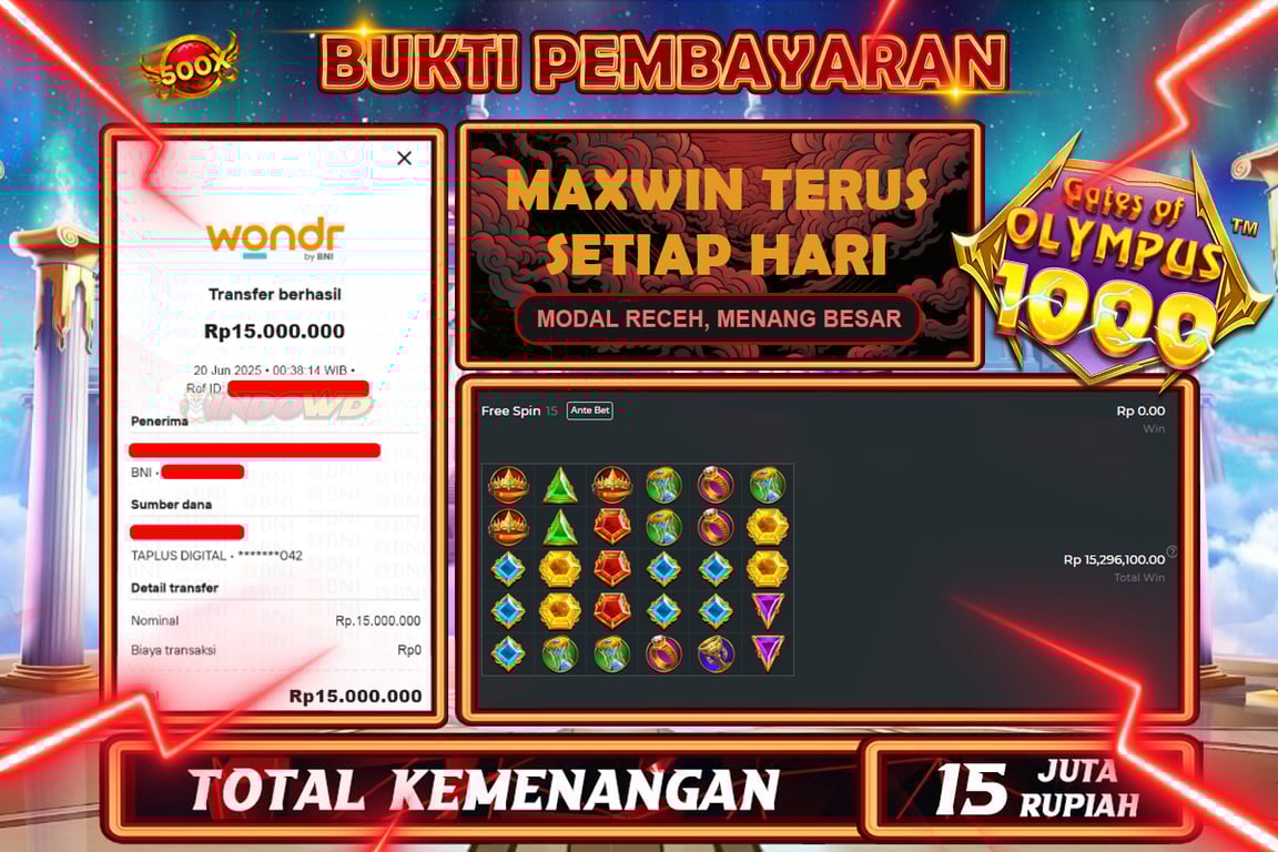 INDOWD JACKPOT SLOT GATES OF OLYMPUS 1000 Rp15.000.000,- LUNAS