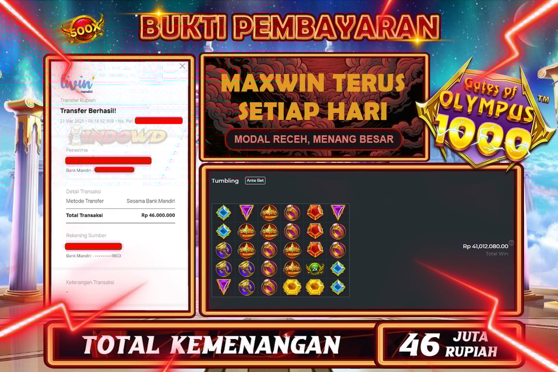 INDOWD JACKPOT SLOT GATES OF OLYMPUS 1000 Rp46.000.000,- LUNAS