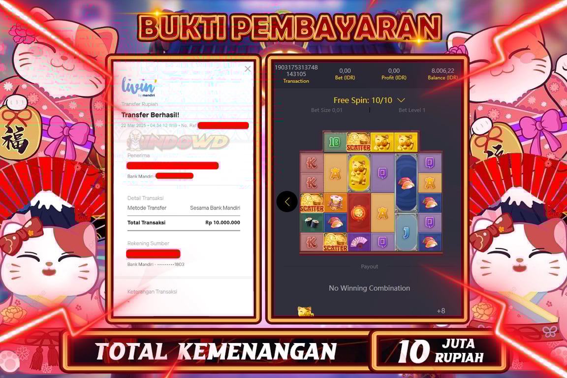 INDOWD JACKPOT SLOT LUCKY NEKO Rp10.000.000,- LUNAS