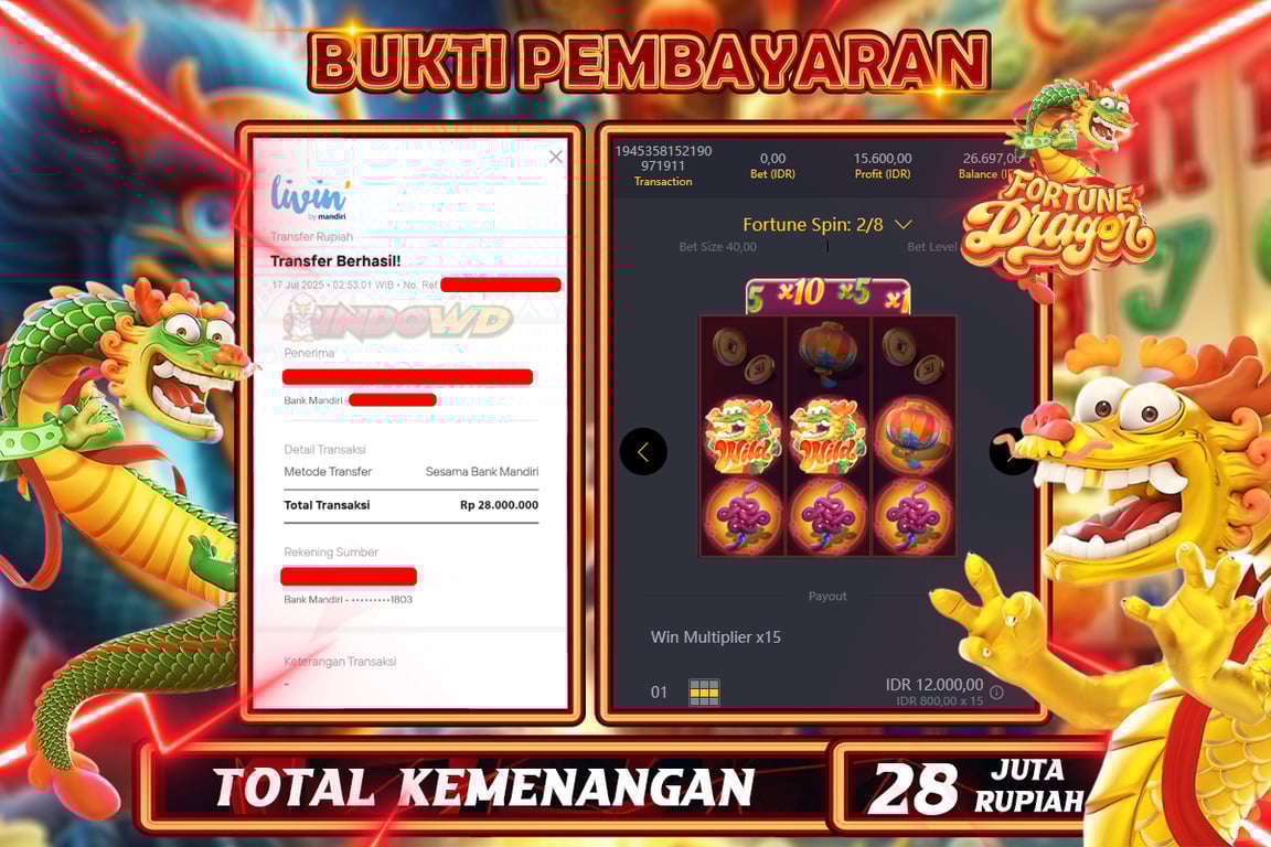 INDOWD JACKPOT SLOT DRAGON FORTUNE Rp28.000.000,- LUNAS