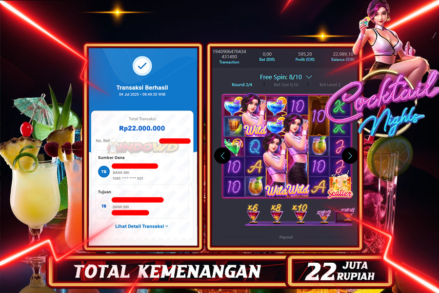 INDOWD JACKPOT SLOT COOKTAIL NIGHT Rp22.000.000,- LUNAS