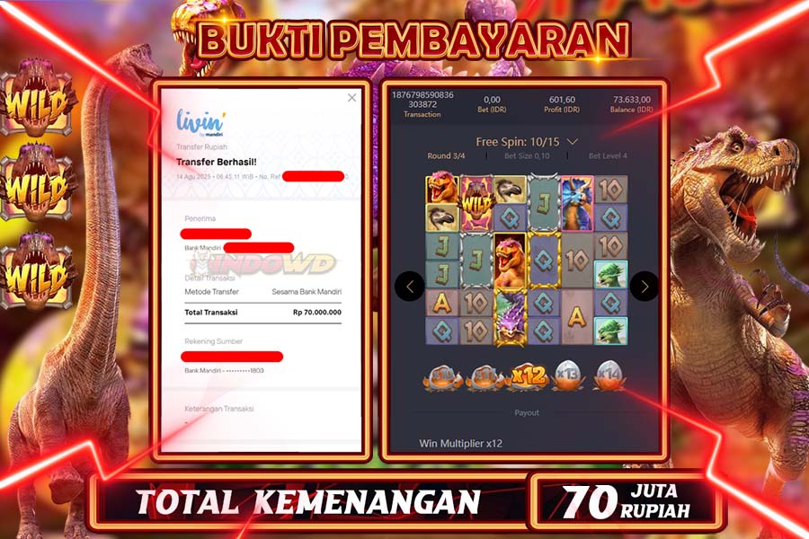INDOWD JACKPOT SLOT JURASIK KINGDOM Rp70.000.000,- LUNAS