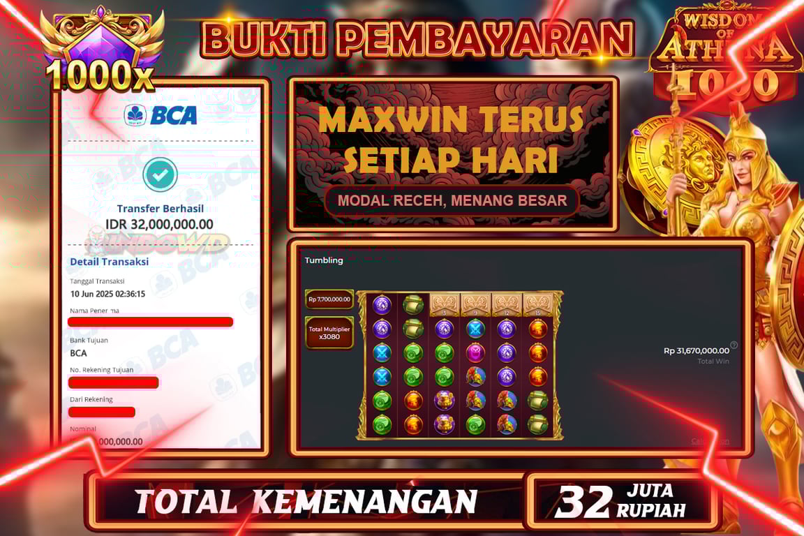 INDOWD JACKPOT SLOT WISDOM OF ATHENA 1000  Rp32.000.000,- LUNAS