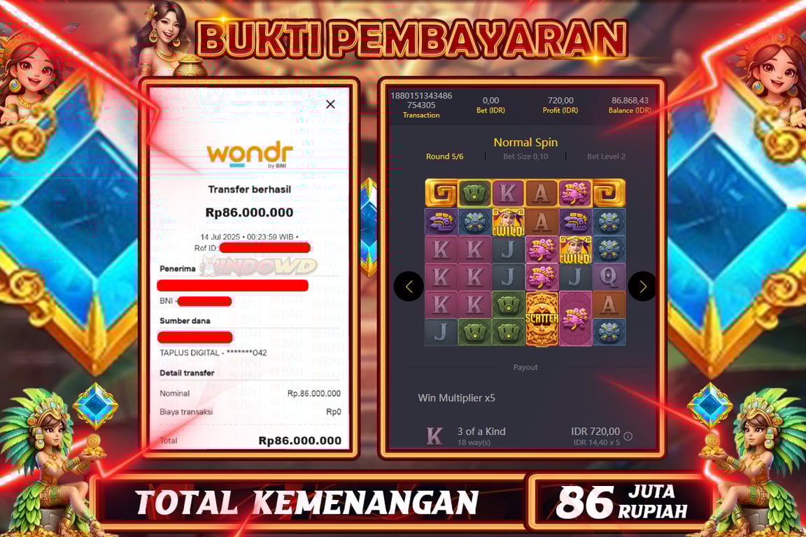 INDOWD JACKPOT SLOT TREASURES OF AZTEC Rp86.000.000,- LUNAS