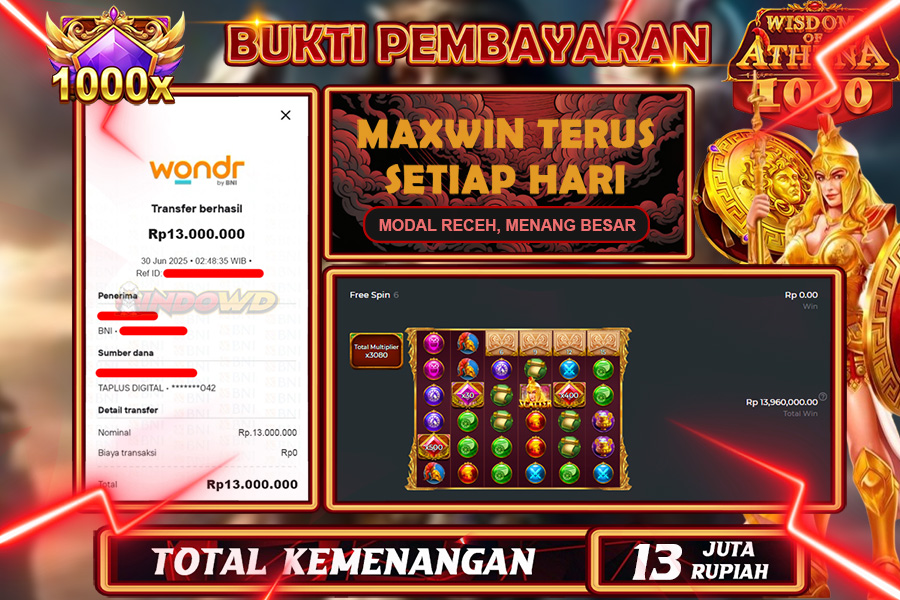 INDOWD JACKPOT SLOT WISDOM ATENA Rp13.000.000,- LUNAS
