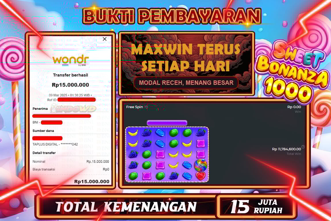 INDOWD JACKPOT SLOT SWEET BONANZA 1000 Rp.15.000.000,- LUNAS