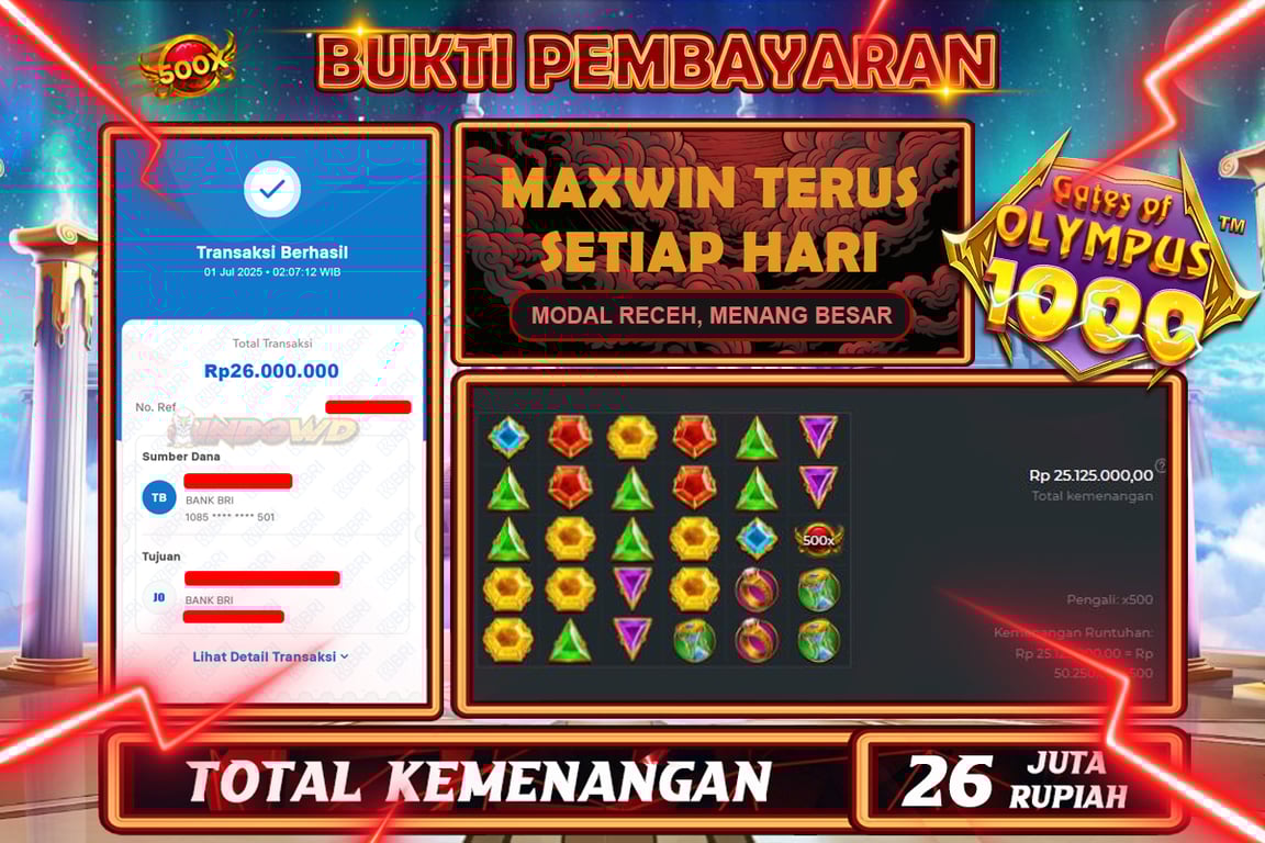 INDOWD JACKPOT SLOT GATES OF OLYMPUS 1000 Rp26.000.000,- LUNAS