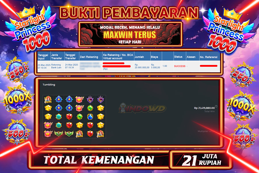 INDOWD JACKPOT SLOT STARLIGHT PRINCES 1000 Rp.21.000.000,- LUNAS