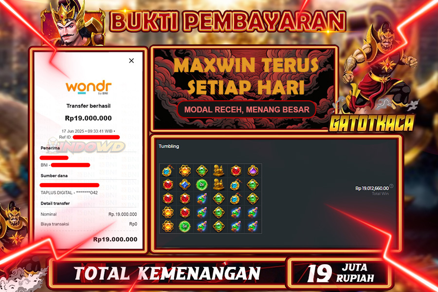 INDOWD JACKPOT SLOT GATES OF GATOT KACA 1000 Rp19.000.000,- LUNAS