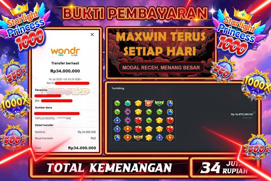 INDOWD JACKPOT SLOT TARLIGHT PRINCES 1000 Rp34.000.000,- LUNAS