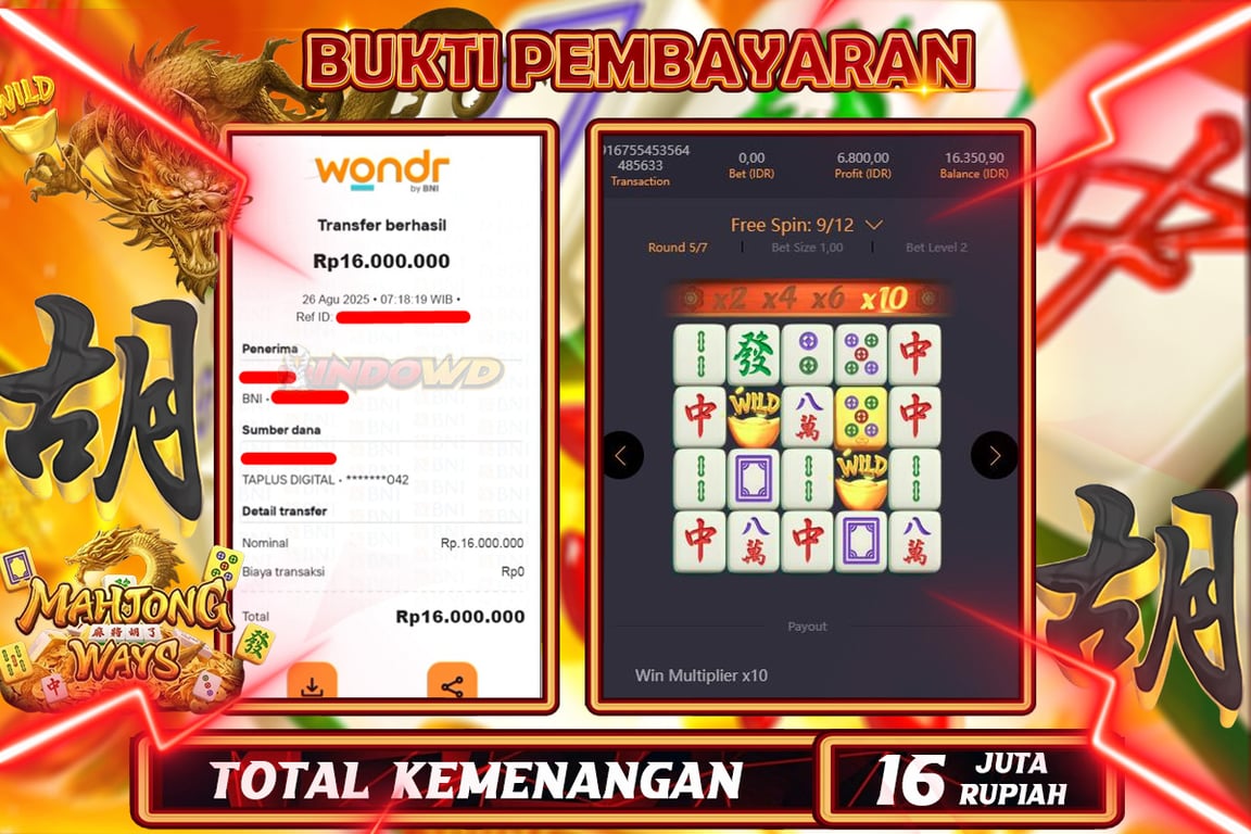 INDOWD JACKPOT SLOT MAHJONG WAYS 1 Rp16.000.000,- LUNAS