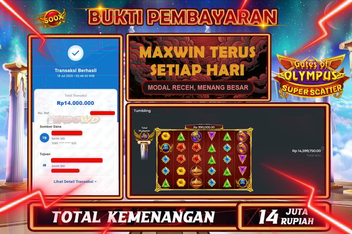 INDOWD JACKPOT SLOT GATES OF OLYMPUS SUPER SCATTER Rp14.000.000,- LUNAS