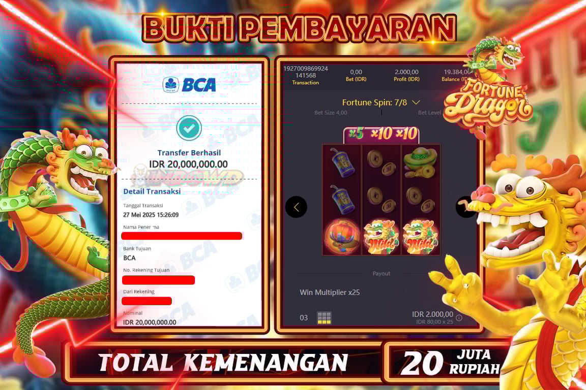 INDOWD JACKPOT SLOT FORTUNE DRAGON Rp20.000.000,- LUNAS