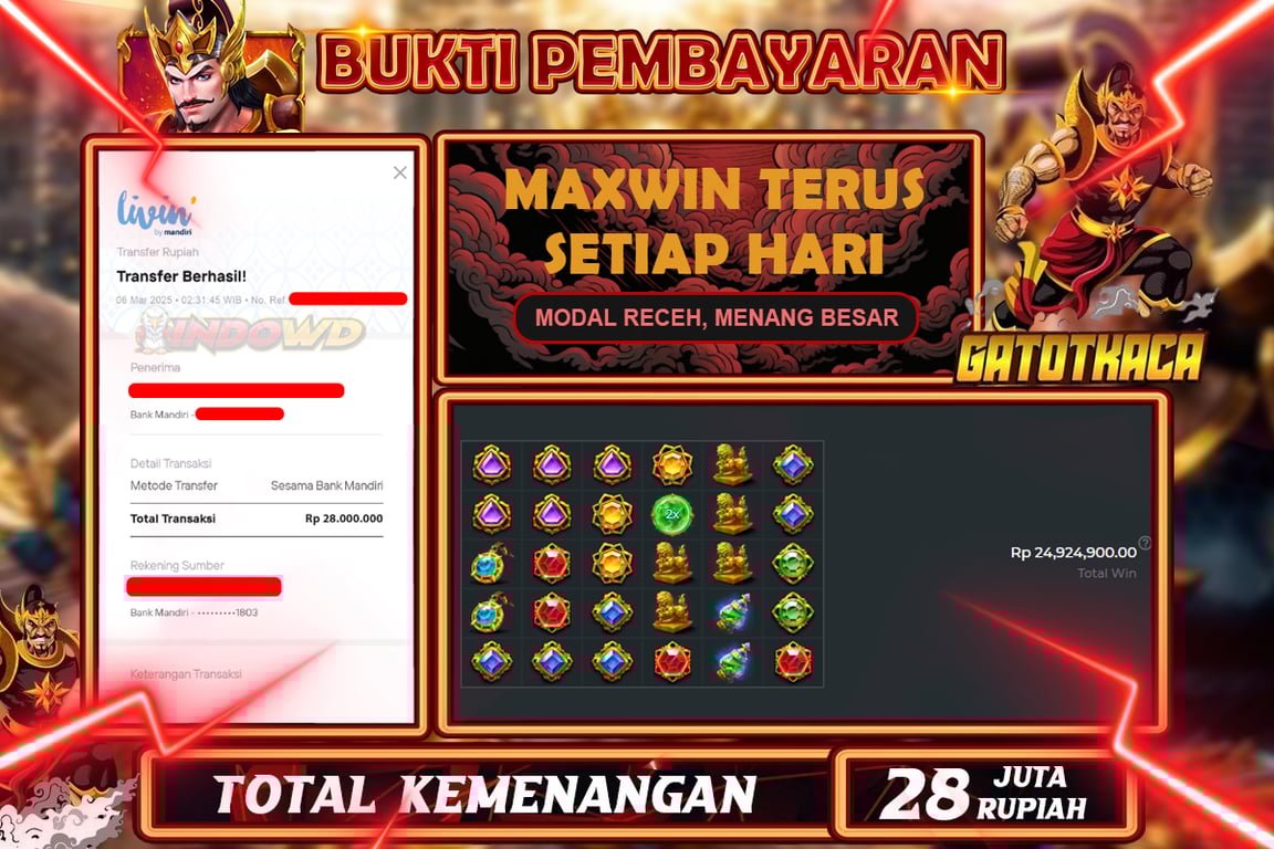 INDOWD JACKPOT SLOT GATES OF GATOTKACA 1000 Rp.28.000.000,- LUNAS