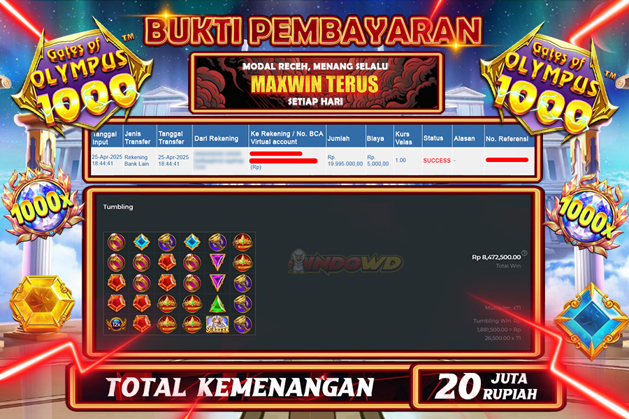INDOWD JACKPOT SLOT GATES OF OLYMPUS 1000 Rp20.000.000,- LUNAS