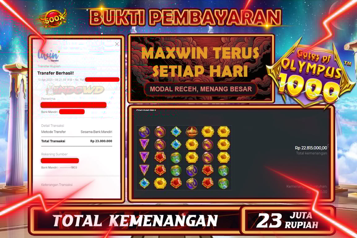 INDOWD JACKPOT SLOT GATES OF OLYMPUS 1000 Rp23.000.000,- LUNAS