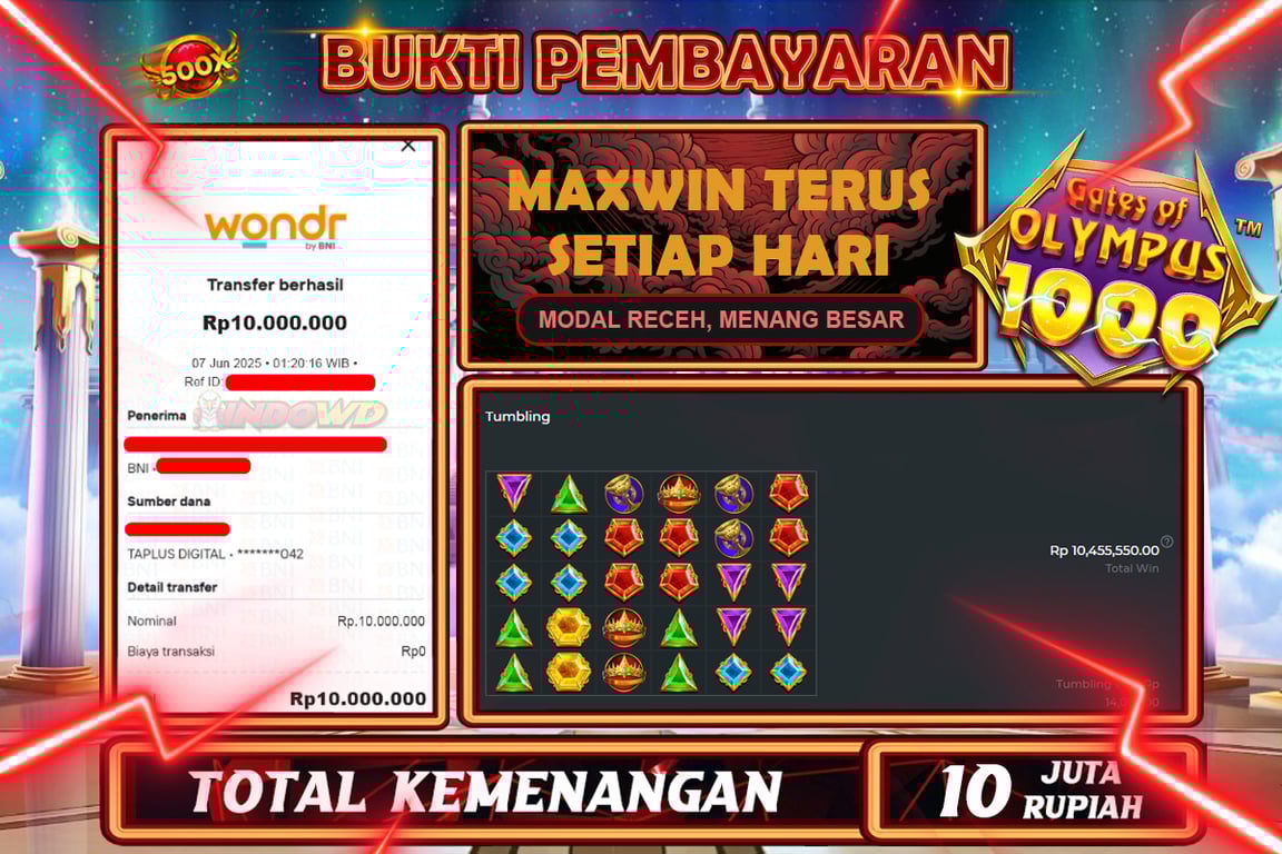 INDOWD JACKPOT SLOT GATES OF OLYMPUS 1000 Rp10.000.000,- LUNAS