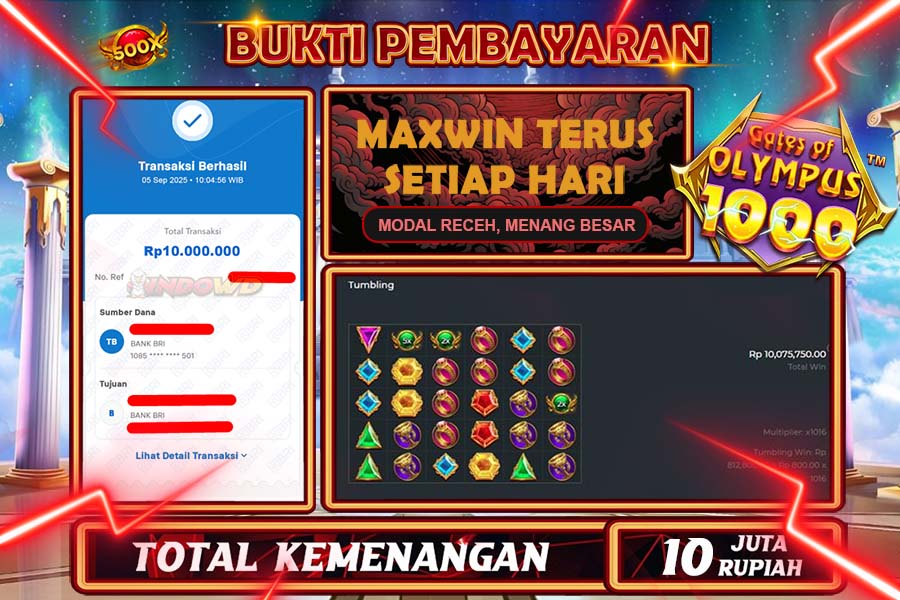 INDOWD JACKPOT SLOT GATE OF OLYMPUS 1000 Rp10.000.000,- LUNAS