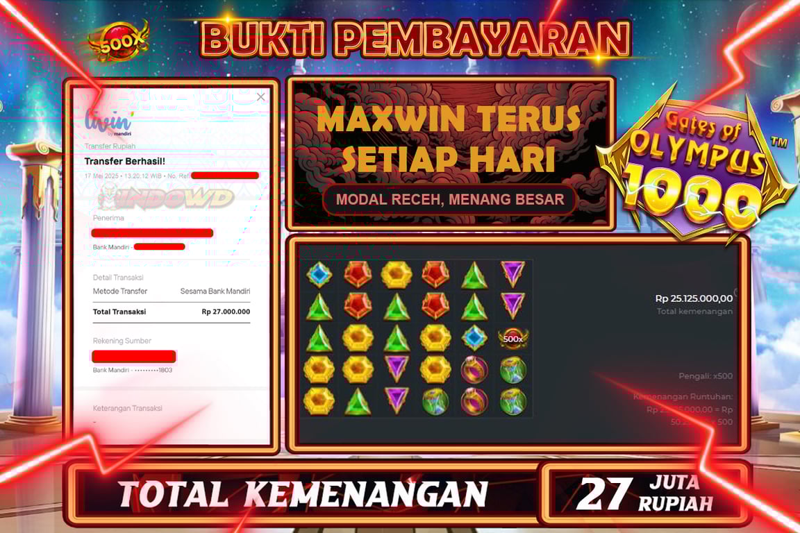 INDOWD JACKPOT SLOT GATES OF OLYMPUS 1000 Rp27.000.000,- LUNAS
