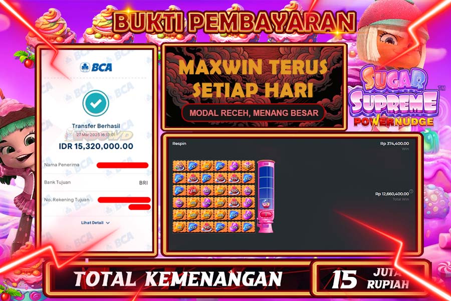 INDOWD JACKPOT SLOT SUGAR RUSH SUPREME NUDGE Rp.15.320.000,- LUNAS