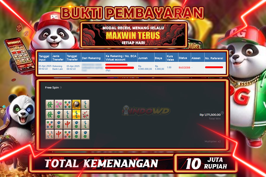 INDOWD JACKPOT SLOT MAHJONG PANDA Rp.10.000.000,- LUNAS