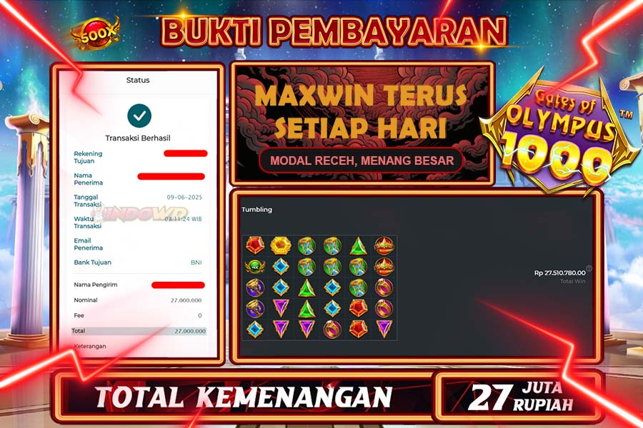 INDOWD JACKPOT SLOT GATES OF OLYMPUS 1000 Rp27.000.000,- LUNAS