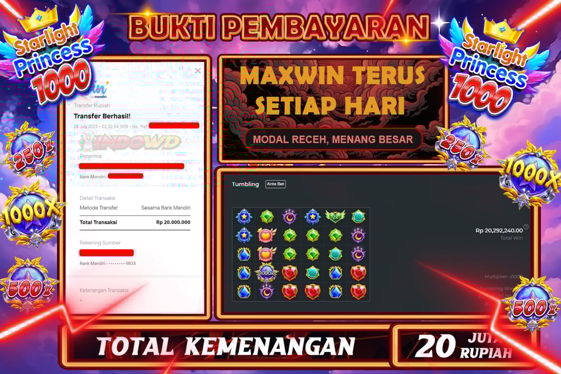 INDOWD JACKPOT SLOT STARLIGHT PRINCES 1000 Rp20.000.000,- LUNAS
