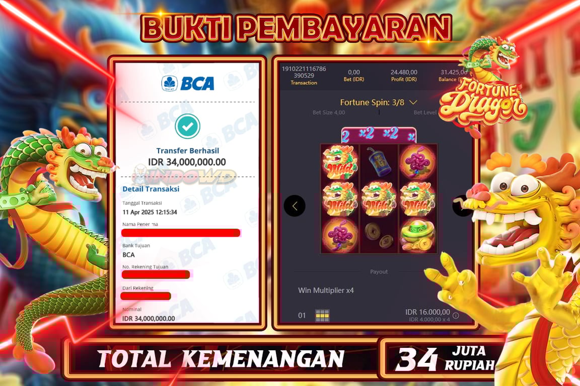 INDOWD JACKPOT SLOT FORTUNE DRAGON Rp34.000.000,- LUNAS