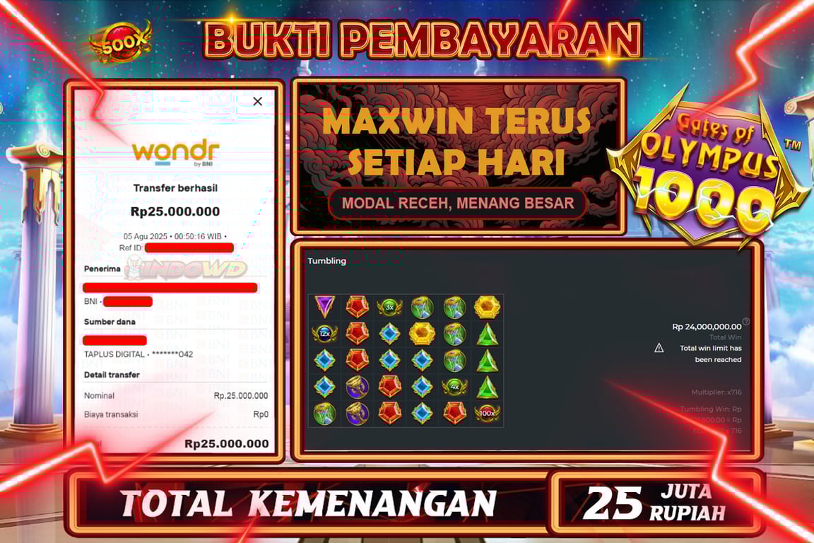 INDOWD JACKPOT SLOT GATES OF OLYMPUS 1000 Rp25.000.000,- LUNAS