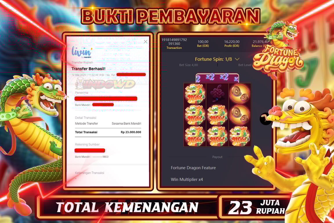INDOWD JACKPOT SLOT FORTUNE DRAGON Rp23.000.000,- LUNAS